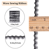 1Pc Sparkle Wavy Polyester Ribbons, with 1Pc Plastic Empty Spools, Black, 1/4 inch(5mm), about 16.40~18.59 Yards(15~17m)/Roll