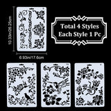 4Pcs 4 Styles Floral Plastic Drawing Stencil, Hollow Hand Accounts Ruler Templat, For DIY Scrapbooking, White, 262.5x176mm