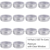 Round Aluminium Tin Cans, Aluminium Jar, Storage Containers for Jewelry Beads, Candies, with Screw Top Lid and Clear Window, Platinum, 7.05x2.5cm, Capacity: 60ml, 14pcs/box