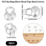 6Pcs 925 Sterling Silver Bead Tips Knot Covers, Silver, 6x5x4mm, Hole: 1.5mm