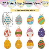 48Pcs 12 Style Alloy Enamel Pendants, Light Gold, Easter Egg Shape, Mixed Color, 22x14x1.5mm, Hole: 2mm, 4pcs/style
