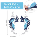 4Pcs 2 Style Leaf Computerized Embroidery Cloth Iron on/Sew on Patches, Costume Accessories, Appliques, Dodger Blue, 170x80x0.8mm, 2pcs/style