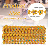 Ethnic Style Plastic Beaded Trim Garland Strand, with Colorful Acrylic Rhinestone, for Decorating Garment Accessories, Gold, 1/2x1/8 inch(14x4mm), about 9.84 Yards(9m)/Card