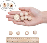 Unfinished Wood Beads, Natural Wooden Loose Beads Spacer Beads, Large Hole Beads, Round, Antique White, 19~20x18~18.5mm, Hole: 9~9.5mm