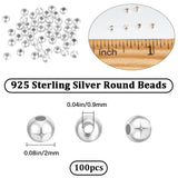Round 925 Sterling Silver Beads, Silver, 2mm, Hole: 0.9mm, 100Pcs/box