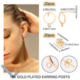 20Pcs Brass Stud Earring Findings, with 20Pcs Brass Ear Nuts, Open Ring with Loop, Golden, 12.5x10mm, Hole: 1.4mm, Pin: 0.7mm