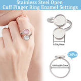 16Pcs 201 Stainless Steel Open Cuff Ring Findings, Bezel Cup Ring Settings, Flat Round, Stainless Steel Color, Inner Diameter: 16.8mm, Tray: 8mm