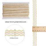 Polyester Wavy Lace Ribbons, Garment Accessories, White, 5/8 inch(15mm), about 13.12 Yards(12m)/Card