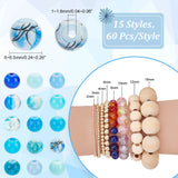 900Pcs 15 Style Glass Round Beads, Baking Painted & Crackle & Imitation Jade & Drawbench, Blue, 6~6.5mm, Hole: 1.3~1.6mm, 60Pcs/style