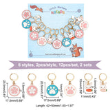 Alloy Enamel Sakura/Paw Print/Rabbit Pendant Locking Stitch Markers, 304 Stainless Steel Clasps Stitch Marker, Mixed Color, 3~3.7cm, 3 style, 4pcs/style, 12pcs/set