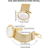 Brass Chain Cuffs Cufflinks, with White Shell, Cuff Buttons, Oval, Golden, 73x16x1mm