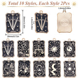 20Pcs 10 Style Alloy Enamel Pendants, Light Gold, Rectangle with Tarot, Black, 28x18x1.4mm, Hole: 1.6mm, 2pcs/style