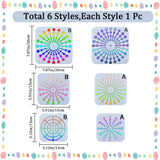 6Pcs 6 Styles Mandala Flower Plastic Drawing Painting Stencils Templates, for Painting on Scrapbook Fabric Tiles Floor Furniture Wood, Square, White, 130~200x130~200x0.3mm, 1pc/tyle