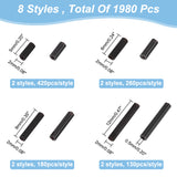 1980Pcs 8 Style Glass Bugle Beads, Opaque & Frosted Colours, Black, 5~12x2mm, Hole: 0.5mm