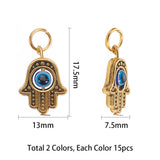 Tibetan Style Alloy Pendants, with Evil Eye Lampwork Round Beads, Hamsa Hand/Hand of Fatima /Hand of Miriam, Mixed Color, 17.5x13x4.5mm, Hole: 4mm, 15pcs/color, 30pcs/box