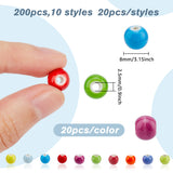 200Pcs 10 Colors Handmade Porcelain Beads, Round, Mixed Color, 8~8.5x7~8mm, Hole: 2.5~3mm, 20pcs/color