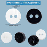 800Pcs 2 Colors Multi Colour DIY Handcraft Buttons For Dolls Clothes, Flat Round, Resin Button, Mixed Color, 6mm, Hole: 1mm