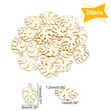 304 Stainless Steel Charms, Leaf, Real 18K Gold Plated, 13x9x1mm, Hole: 1.2mm, 20pcs/box