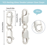 2Pcs 925 Sterling Silver Double Lobster Claw Clasps, Silver, 21.5mm, Inner Diameter: 2.8x1.8mm