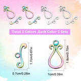 10 Sets 2 Colors 304 Stainless Steel Toggle Clasps, Teardrop, Mixed Color, Teardrop: 18.5x9.5x2.5mm, Hole: 1.5mm, Bar: 6.5x16.5x2.5mm, Hole: 1.5mm, 5 sets/color