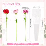 3Pcs 3 Colors Cotton Knitting Artificial Flower, Ornament Accessories, with Package Bag, Mother's Day Theme, Dianthus Caryophyllus, Mixed Color, 435mm, 1pc/color