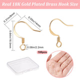 100Pcs Brass Earring Hooks, with Horizontal Loop, Long-Lasting Plated, Real 18K Gold Plated, 17x16x0.7mm, Hole: 2mm, 21 Gauge, Pin: 0.7mm