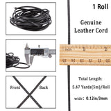 Cowhide Leather Cord, Leather Jewelry Cord, Jewelry DIY Making Cord, Flat, Black, 3x2mm, about 5.47 Yards(5m)/Bundle