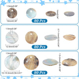 240Pcs 3 Styles Natural Akoya Shell Flat Round Charms, Mother of Pearl Shell Charms, BurlyWood, 10~15.5x0.7~2mm, Hole: 1.5mm, 80pcs/style