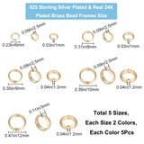 50Pcs 10 Styles Brass Beads Frames, Long-Lasting Plated, Round Ring, Mixed Color, 6~12x2.5~3mm, Hole: 1~1.2mm,  5pcs/style