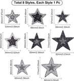 8Pcs 8 Style Star Glitter Hotfix Rhinestone, Iron on Patches, Dress Shoes Garment Decoration, Jet, 50~77x57~82x2~4mm, 1pc/style