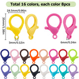 128Pcs 16 Colors Plastic Lobster Claw Clasps, Mixed Color, 35x24.5x6mm, Hole: 3mm, 8pcs/color