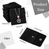 Square Velvet Jewelry Bags, with Snap Fastener, Black, 7x7x0.95cm