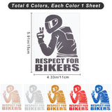 6Sheets 6 Colors Waterproof PET Plastic Reflective Stickers, Motorcycle & Bicycle Decoration, Man & Word Respect For Bikers, Mixed Color, 150x110mm, 1sheet/color