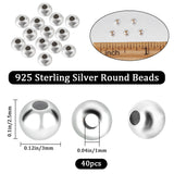 40Pcs 925 Sterling Silver Beads, Round, Silver, 3x2.5mm, Hole: 1mm