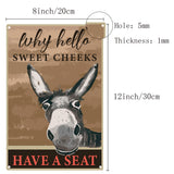 Iron Sign Posters, for Home Wall Decoration, Rectangle with Word Why Hello Sweet Cheeks Have A Seat, Donkey Pattern, 300x200x0.5mm