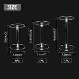 3Pcs 3 styles Acrylic Round Acrylic Jewelry/Watch Display Pedestal Riser Stands, Clear, 1pc/style