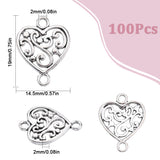 100Pcs Tibetan Style Alloy Connector Charms, Heart Links, Cadmium Free & Lead Free, Antique Silver, 19x14.5x2mm, Hole: 2mm