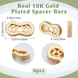 8Pcs Brass Micro Pave Cubic Zirconia Spacer Bars, Lead Free & Cadmium Free & Nickel Free, Clear, Real 18K Gold Plated, 13x7x2.5mm, Hole: 1mm