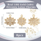 8Pcs Brass Micro Pave Cubic Zirconia Charms, Lotus Charm, Real 18K Gold Plated, Clear, 13x13x2mm, Hole: 1mm
