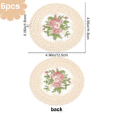 Polyester Embroidery Table Mats, Round with Flower Pattern, Placemats for Dining Table Decoration, Antique White, 126x118x1.5mm, 6pcs/set