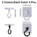 6Pcs 2 Colors Rotatable Self Adhesive Plastic Hook Hangers, Square, Ceiling or Wall Mount No Punch Hooks, for Kitchen, Bathroom, Mixed Color, 109x75x27mm, 3pcs/color