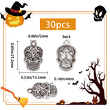 30Pcs Tibetan Style Alloy Pendants, Cadmium Free & Lead Free, Skull, Antique Silver, 21.5x13.5x4mm, Hole: 2mm