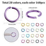 3200Pcs 20 Colors Aluminum Wire Open Jump Rings, Round Ring, Mixed Color, 20 Gauge, 6x0.8mm, Inner Diameter: 5mm, 160pcs/color