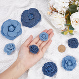 16Pcs 8 Style Denim Cloth Flowers, Jean Fabric Camelia, Sewing Ornaments, DIY Costume Accessories, Mixed Color, 35~78x34~75x14~22mm, 2pcs/style