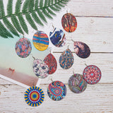 DIY Dangle Earrings Making, with Printed Wooden Big Pendants, Brass Earring Hooks and Iron Jump Rings, Oval/teardrop,/Flat Round, Mixed Color, about 98pcs/set