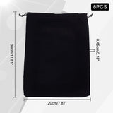 Velvet Packing Pouches, Drawstring Bags, Rectangle, Black, 30x20cm