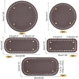 5Pcs 5 Style Rectangle & Flat Round & Oval PU Leather Knitting Crochet Bags Nail Bottom Shaper Pad, with Alloy Nail, for Bag Bottom Accessories, Coconut Brown, 1.5~2.5x0.8~1.9x0.36cm, Hole: 5mm, 1pc/style