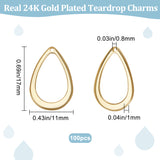 100Pcs 304 Stainless Steel Open Pendants, Teardrop, Real 24K Gold Plated, 17x11x1mm, Hole: 0.8mm