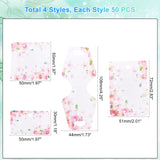 200 Pcs 4 Styles White Cardboard Display Cards, for Earring & Necklace, Square & Rectangle with Flower Pattern, Pink, 50pcs/style