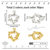 60Pcs 2 Colors Tibetan Style Alloy Pendants, Dolphin Charm, Platinum & Golden, 15x20mm, about 30pcs/color